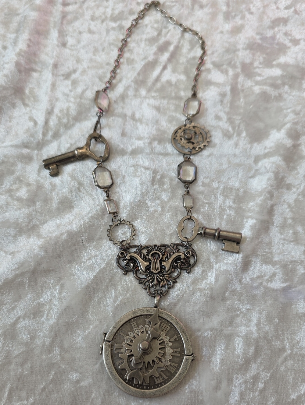 Silver-Tone Steampunk Key & Gear Whimsigoth Pendant Necklace